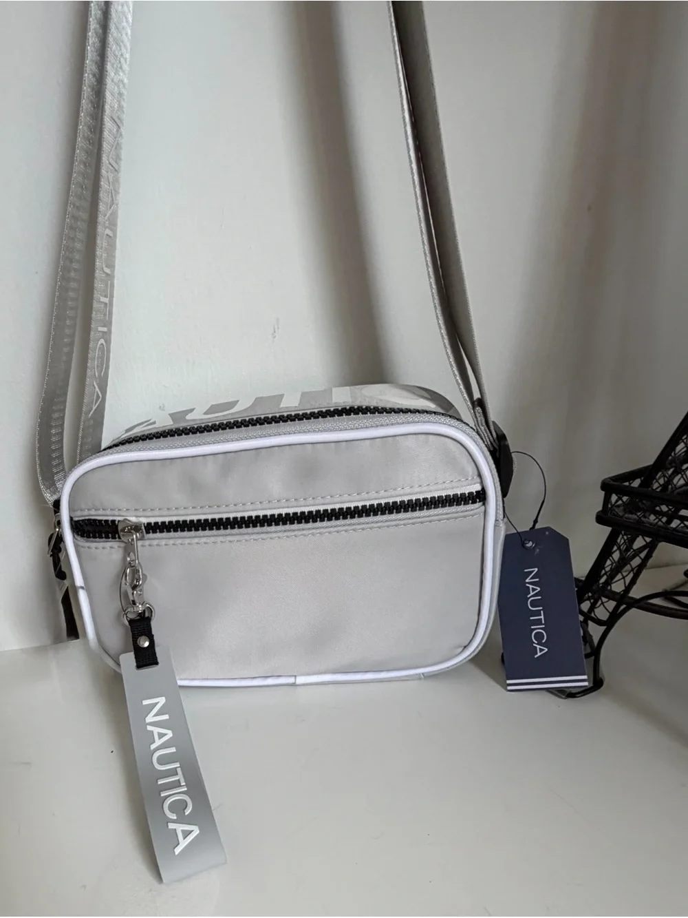 Nautica Light Gray Crossbody Camera Bag with Branded Tag